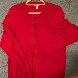 Women’s charter club, red long sleeve button down cardigan